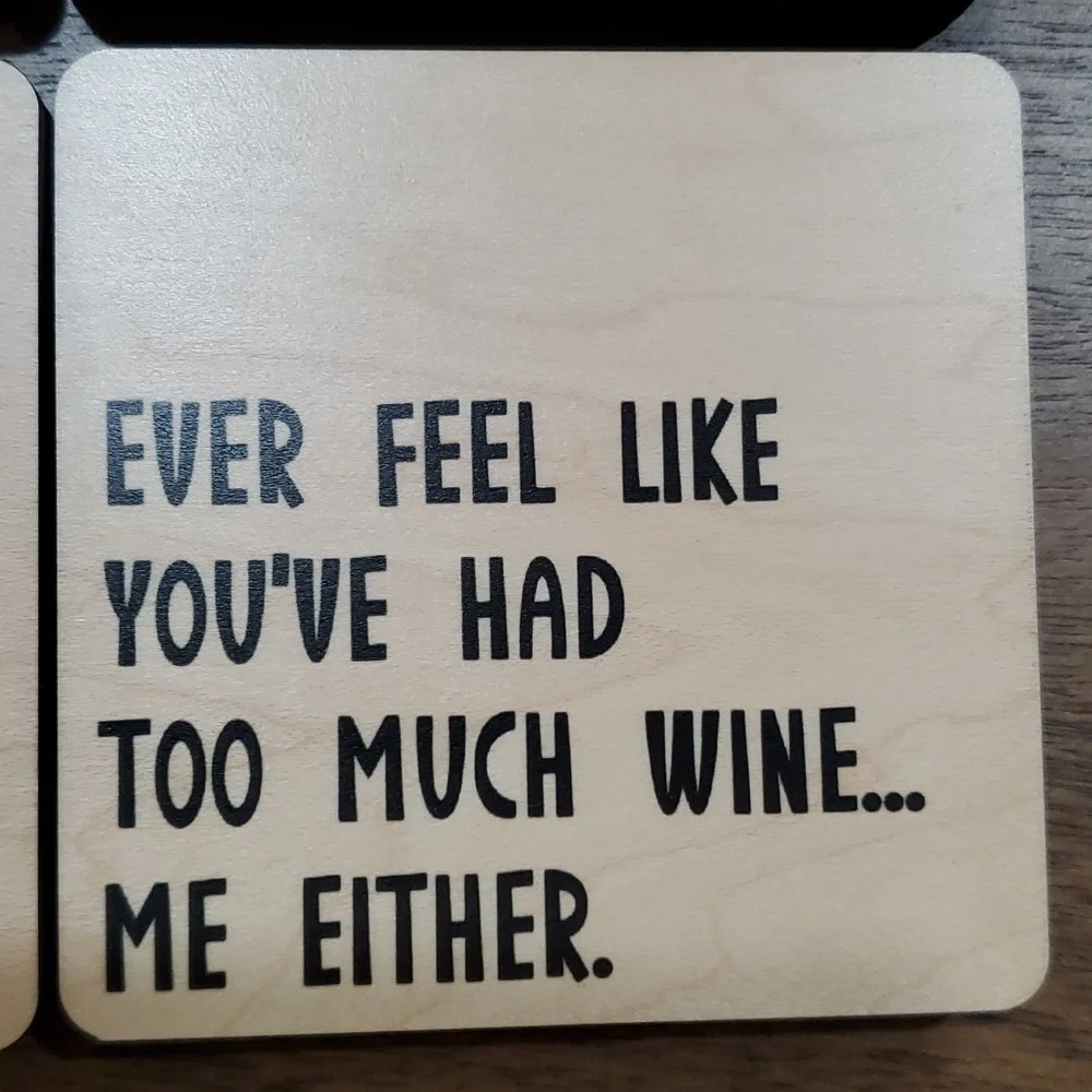 Wooden Wine Coaster Set of 4 with Humorous Quotes
